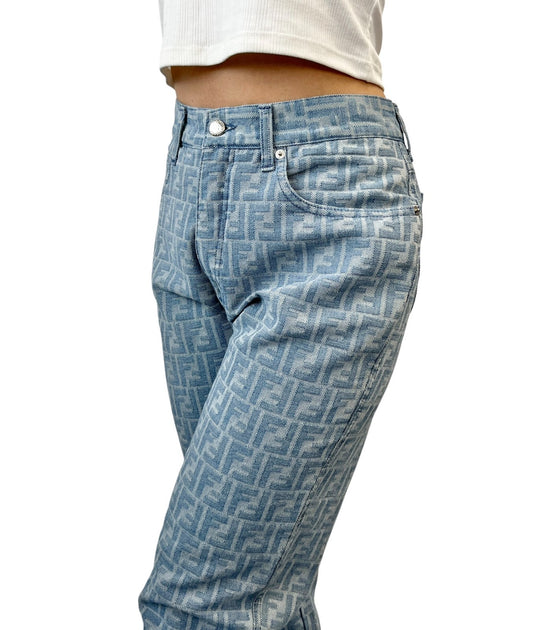 FENDI Vintage FF Zucca Monogram Denim Pants #43 Blue Cotton 901955