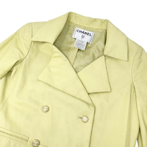 CHANEL Vintage 04C CC Mark Button Leather Jacket #36 Lambskin Lime Rank AB