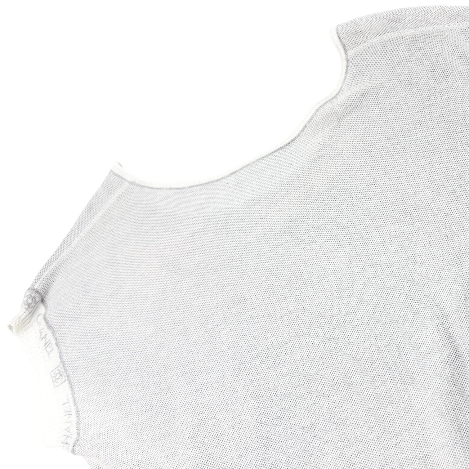 CHANEL Sport Vintage 08P CC Mark Logo Knit T-shirt Top #38 Gray White Cotton