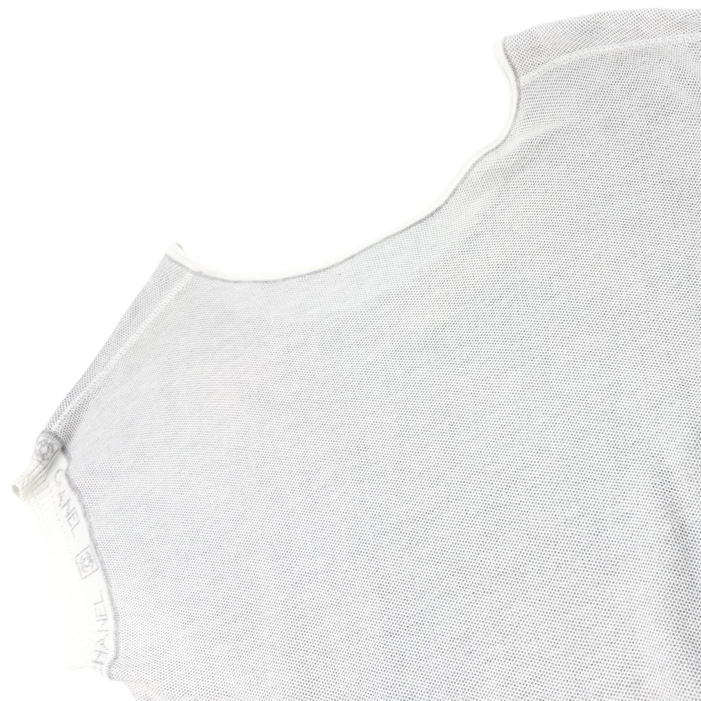 CHANEL Sport Vintage 08P CC Mark Logo Knit T-shirt Top #38 Gray White Cotton
