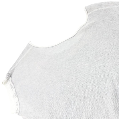 CHANEL Sport Vintage 08P CC Mark Logo Knit T-shirt Top #38 Gray White Cotton