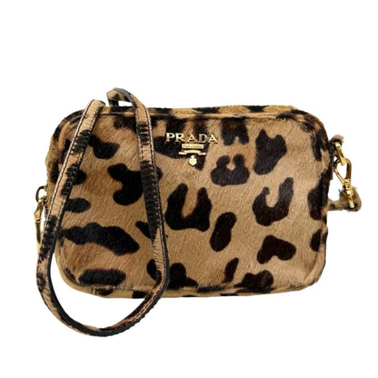 PRADA Vintage Leopard Mini Shoulder Bag Pouch Brown Pony Calf Hair 902269