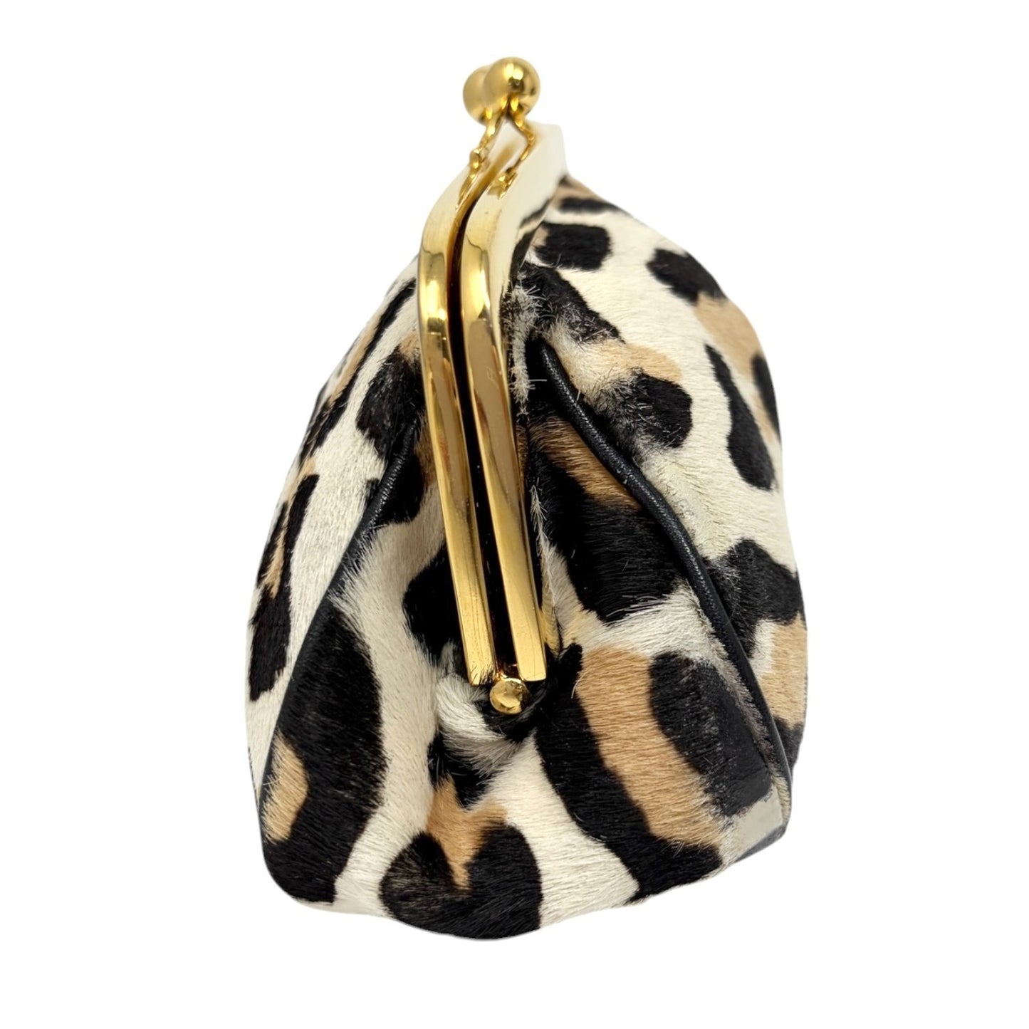 PRADA Vintage Logo Leopard Wallet Coin Purse Beige Black Pony Calf Hair 901841
