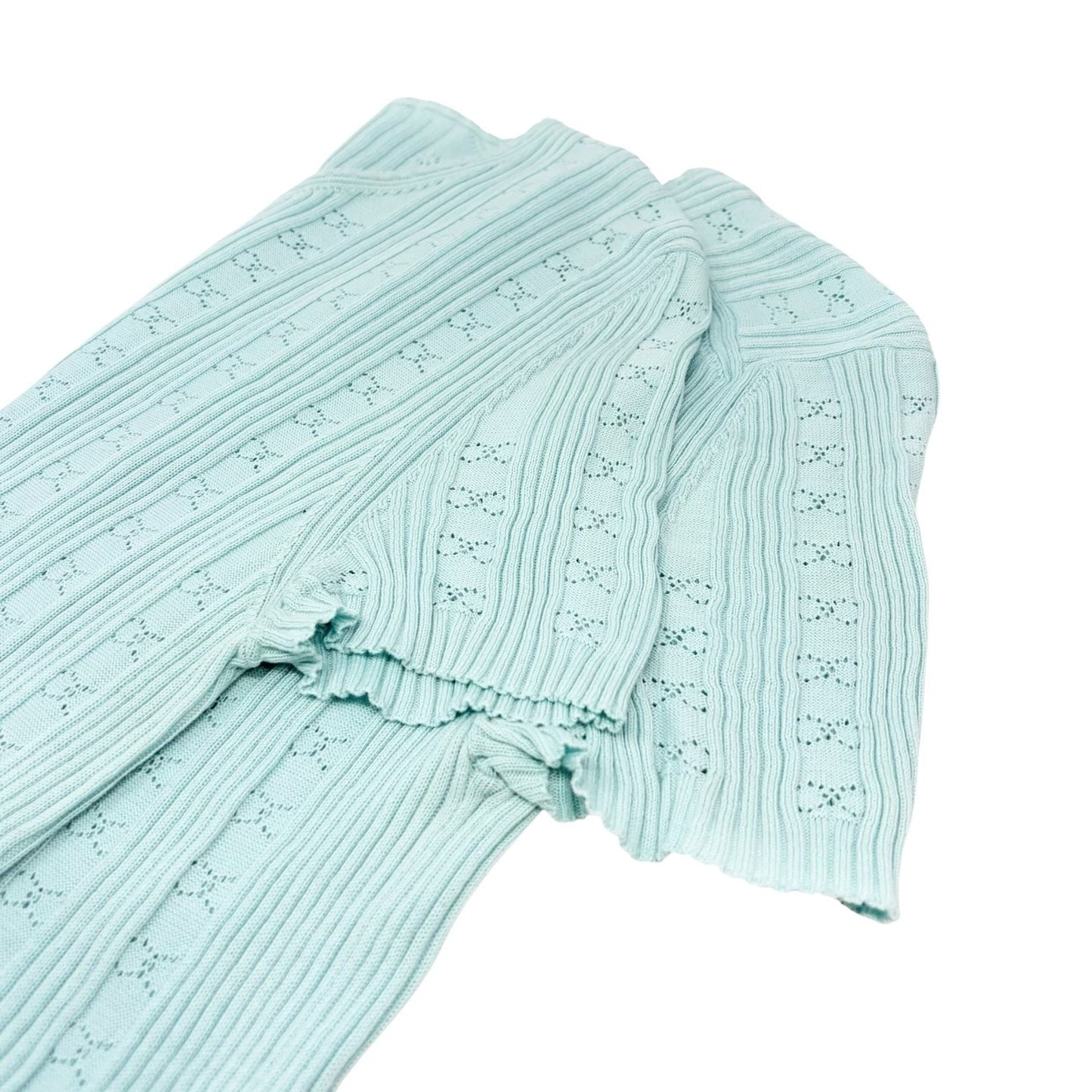 CHANEL Vintage CC Logo Rib Knit T-shirt Top Light Blue Cotton 901807