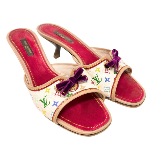 LOUIS VUITTON Vintage Monogram Multicolor Sandals Heels #36.5 White Purple