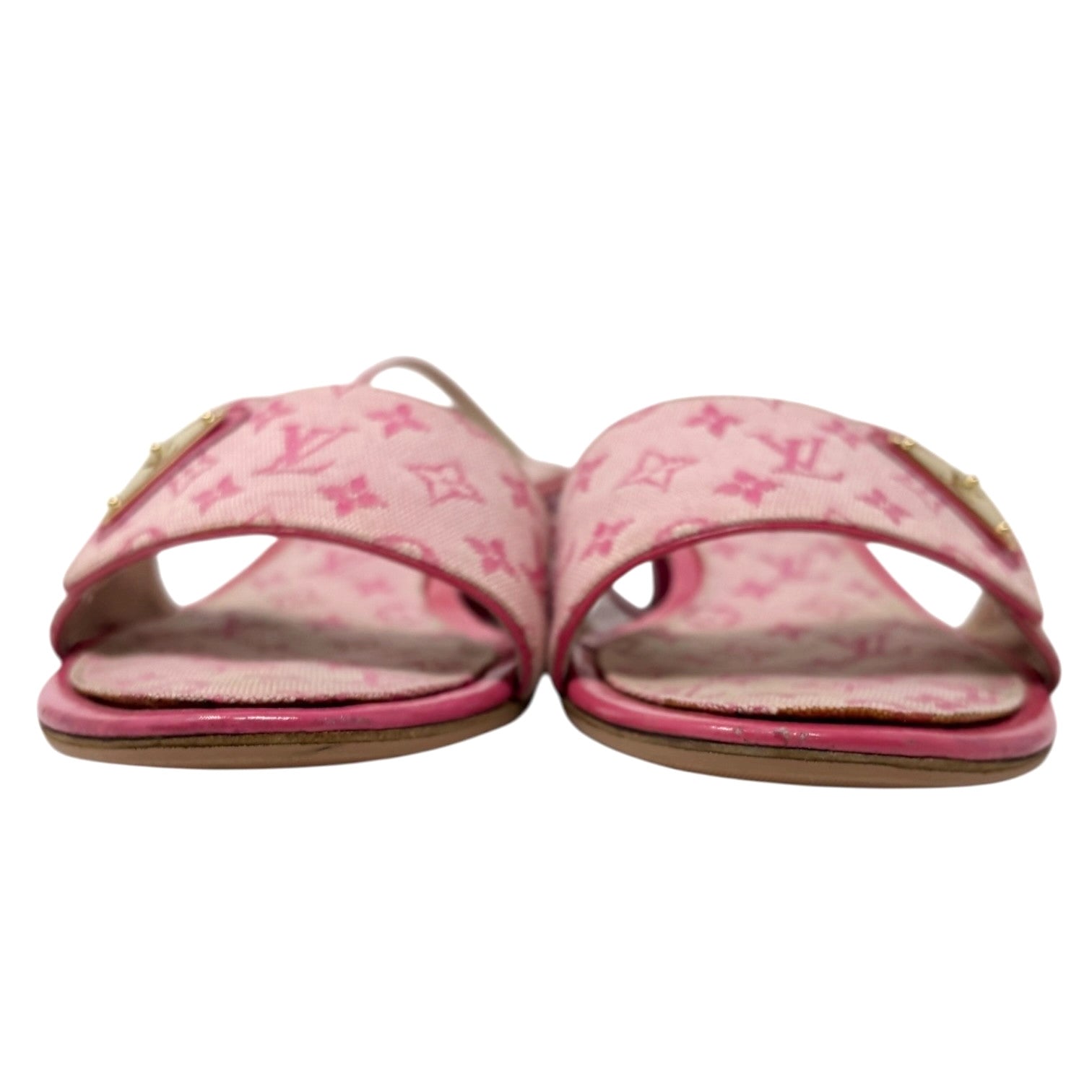 LOUIS VUITTON Vintage LV Logo Monogram Mule Sandals #37 Pink Gold Canvas