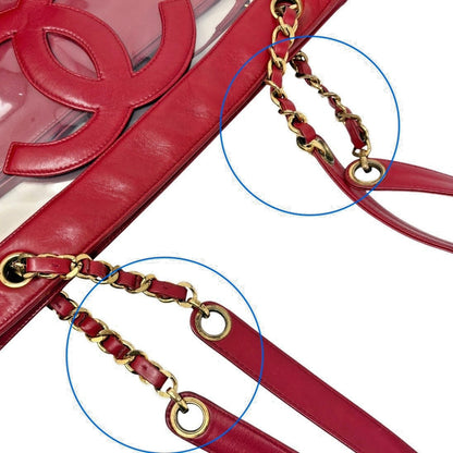 CHANEL Vintage Triple CC Logo Clear Tote Shoulder Bag Red Pouch 902320