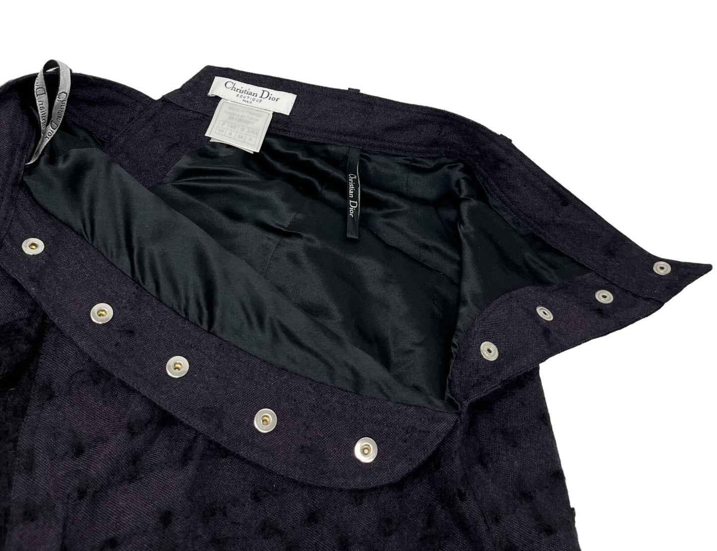 Christian Dior Vintage Logo Asymmetry Skirt #36 Snap Purple Black Wool Rank AB