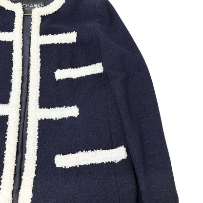 CHANEL Vintage CC Logo Button Tweed Jacket Blue White Wool Silk 106914