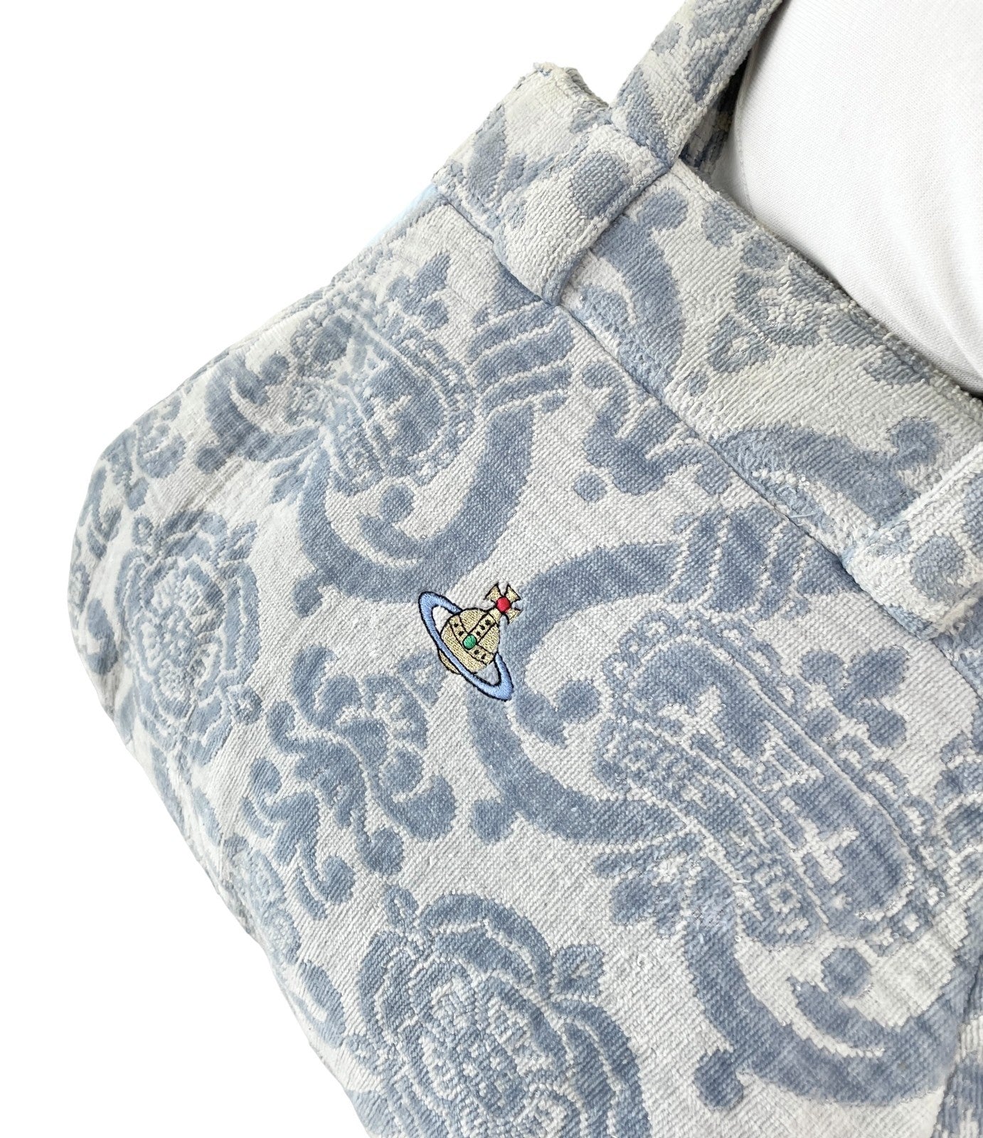 Vivienne Westwood Vintage Orb Logo Terry Cloth Tote Bag Light Blue Cotton