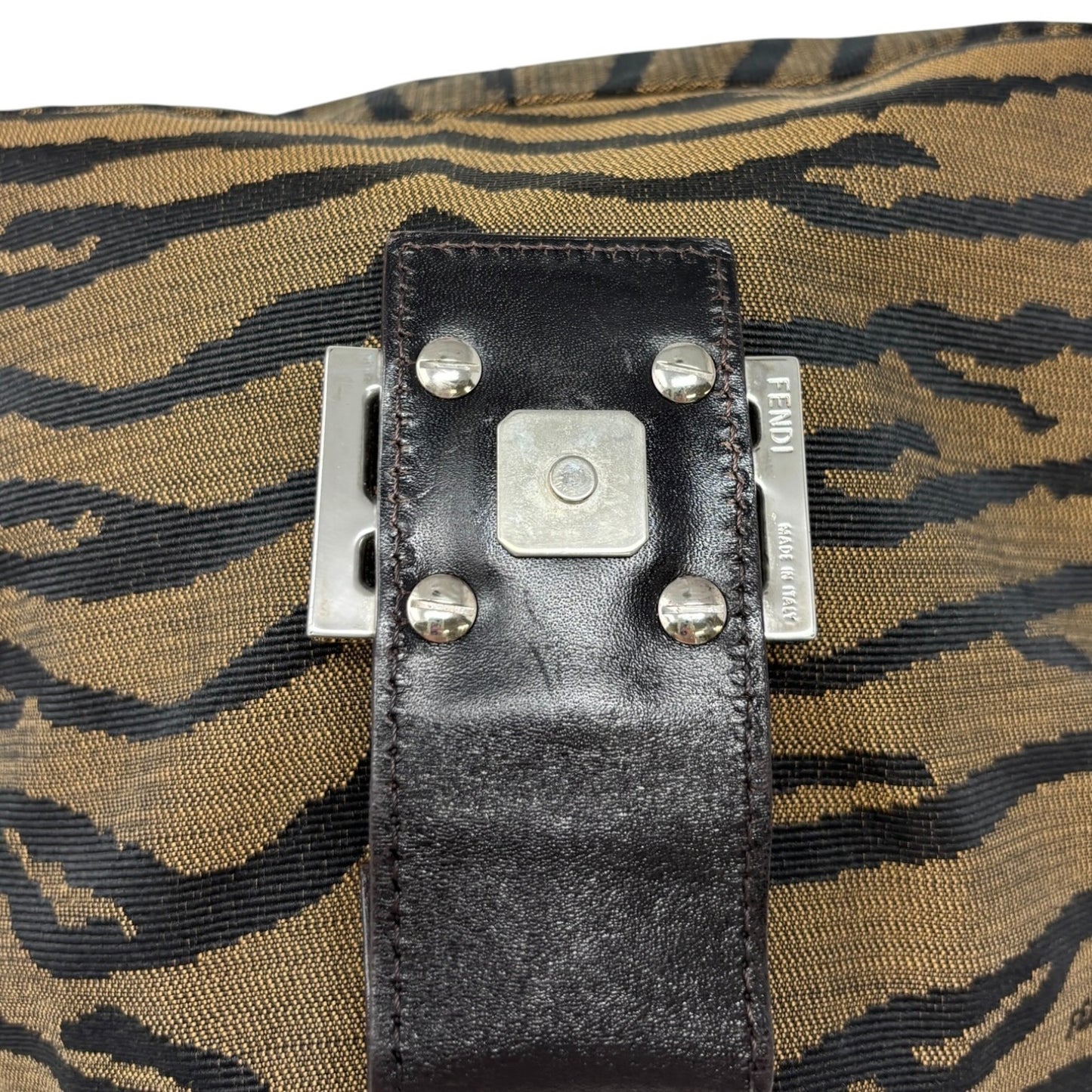 FENDI Vintage FF Logo Mamma Baguette Hobo Shoulder Bag Brown Cotton 902574
