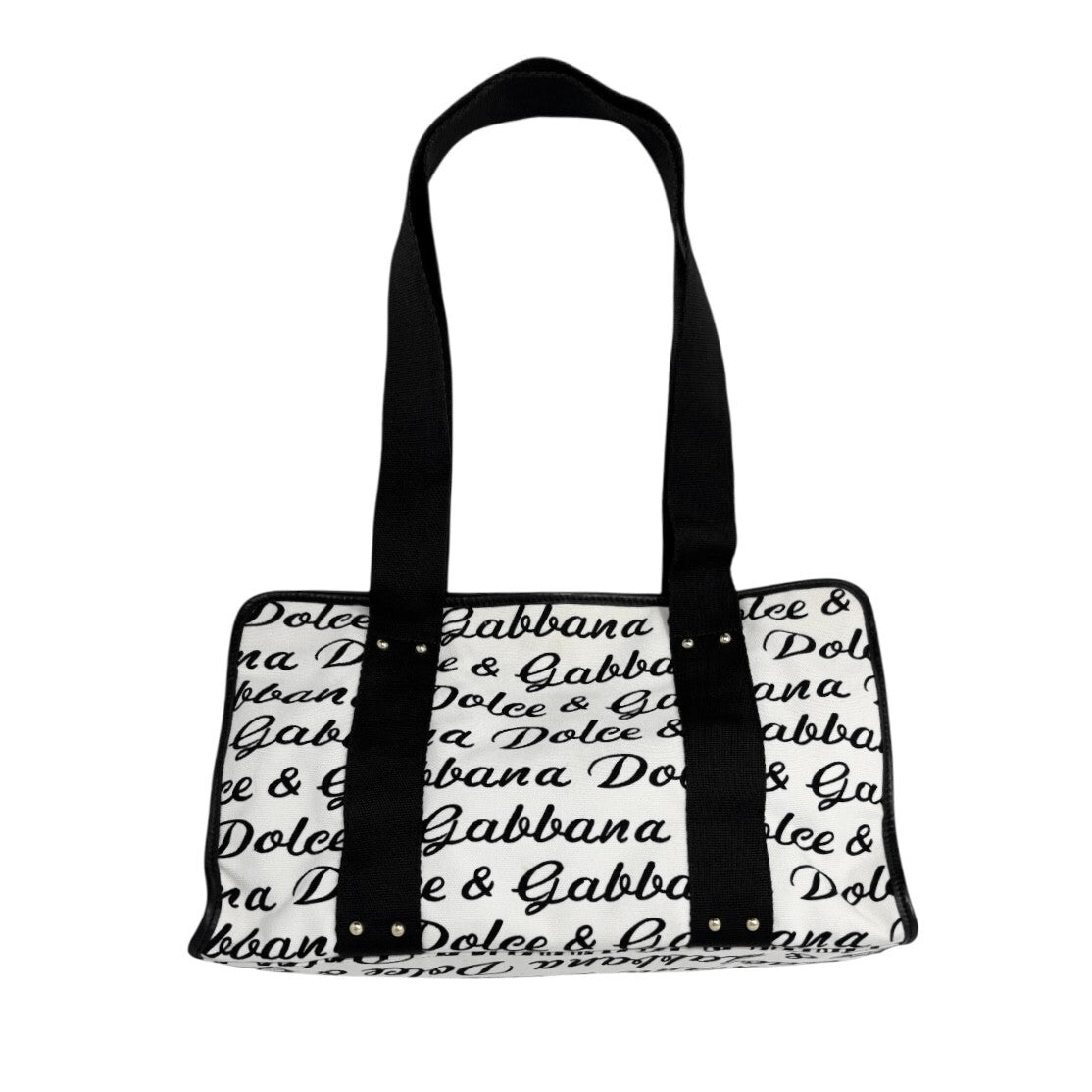 DOLCE&GABBANA Vintage D&G Logo Shoulder Bag White Black Gold Canvas Leather