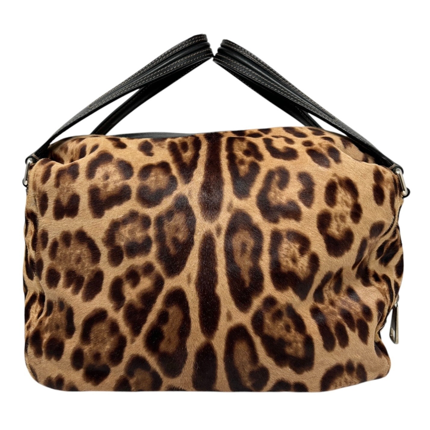 DOLCE&GABBANA Vintage DG Logo Leopard Tote Bag Brown Black Calf Hair Leather