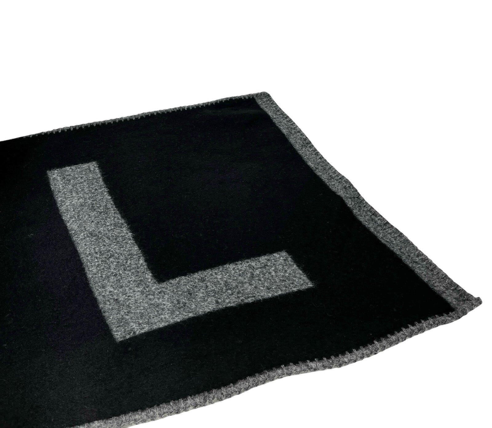 CHANEL Vintage Logo Muffler Scarf Wrap Accessory Black Gray Silk Cashmere