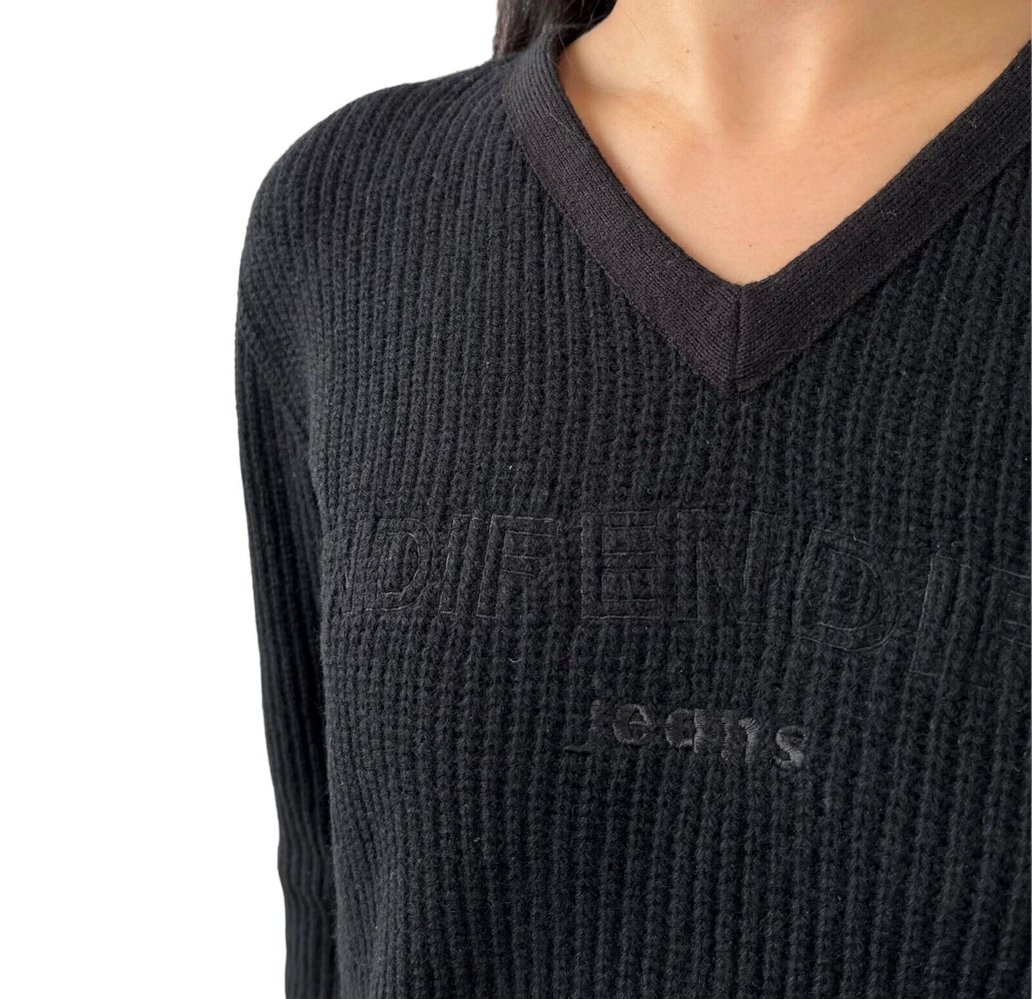 FENDI Vintage Logo Jeans Long Sleeve Sweater #40 Knit Black Wool RankAB