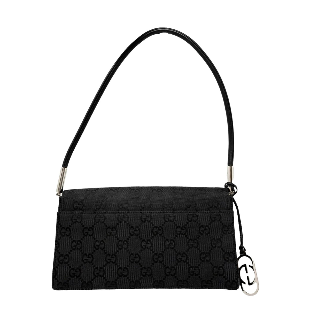 GUCCI Vintage Interlocking GG Monogram Shoulder Bag Black Silver 902467