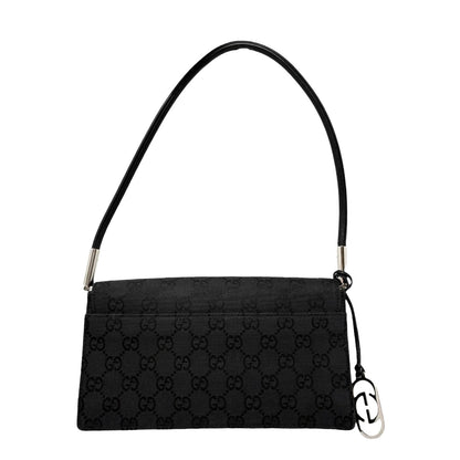 GUCCI Vintage Interlocking GG Monogram Shoulder Bag Black Silver 902467