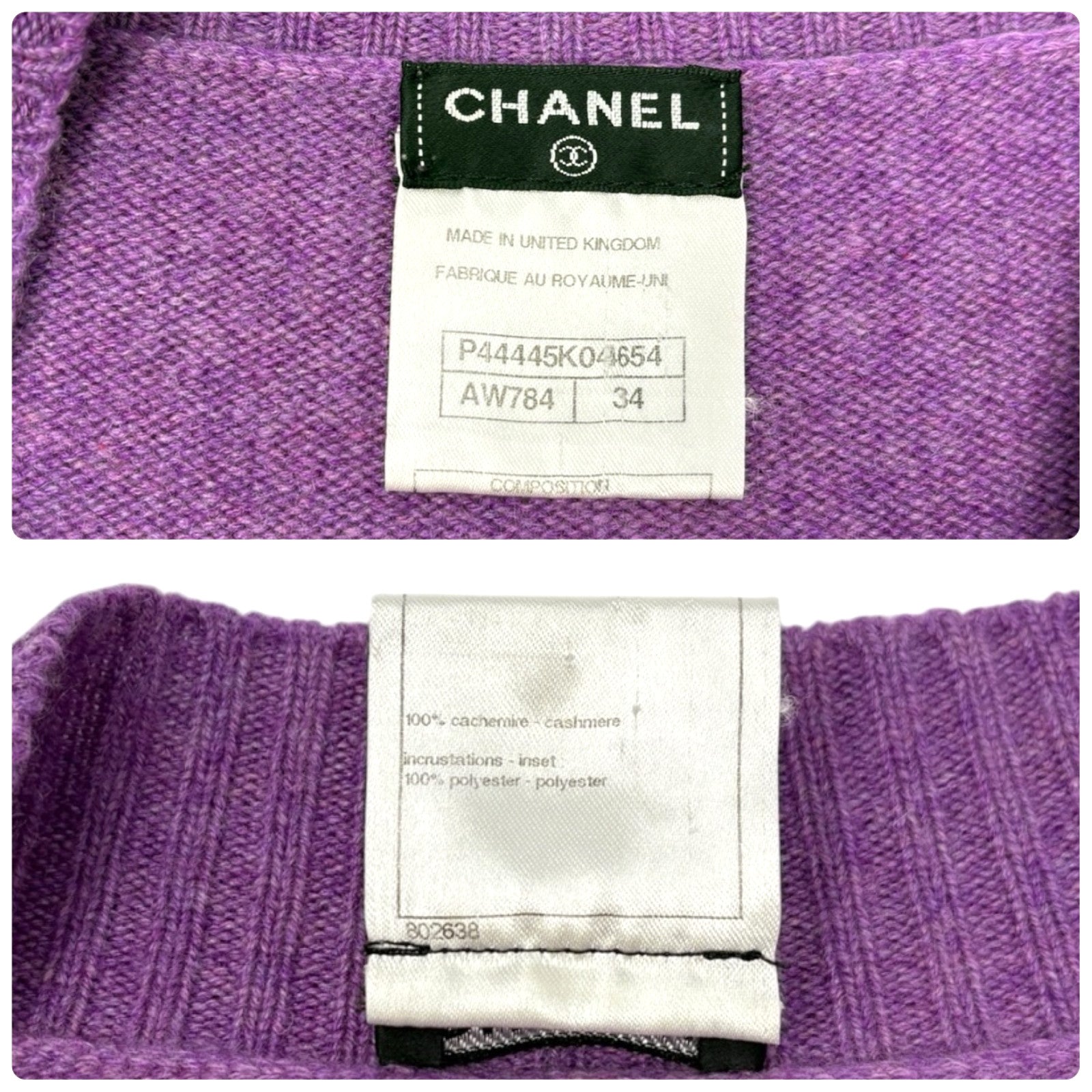 CHANEL Vintage P44445 CC Turnlock Logo Sweater Dress #34 Cashmere Purple Silver