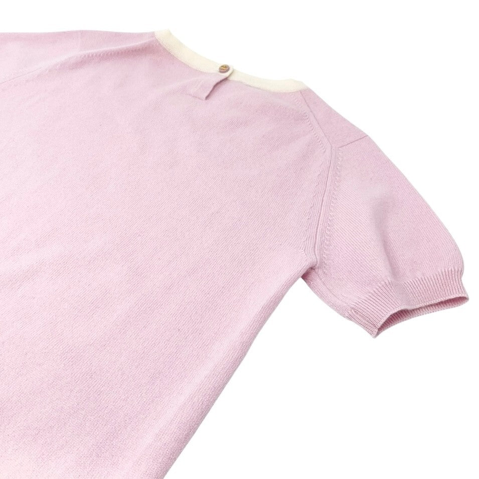 CHANEL Vintage 96C CC Mark Logo Knit Top T-shirt #38 Pink Cashmere Button