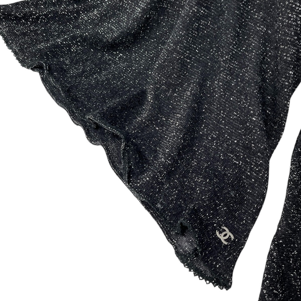 CHANEL Vintage 06A CC Logo Glitter Knit Top Black Wool Cashmere Long Sleeve
