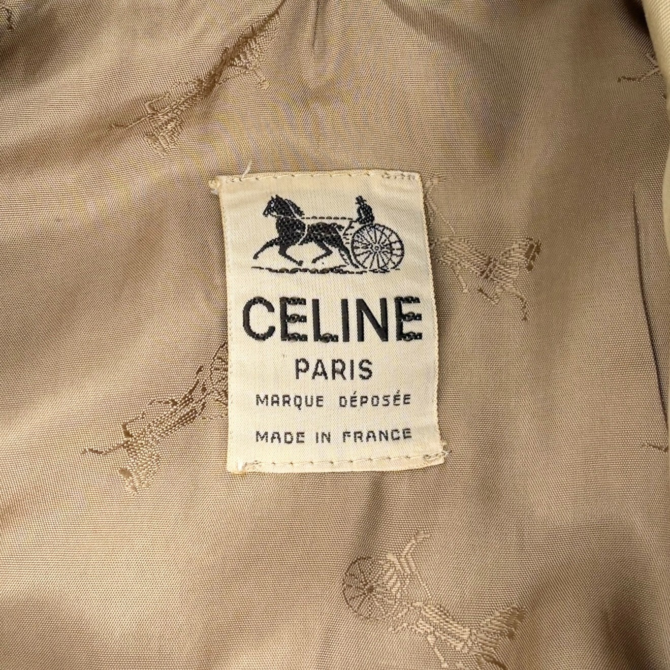 CELINE Vintage Trench Coat Jacket #M Beige Cotton Gold Logo Button