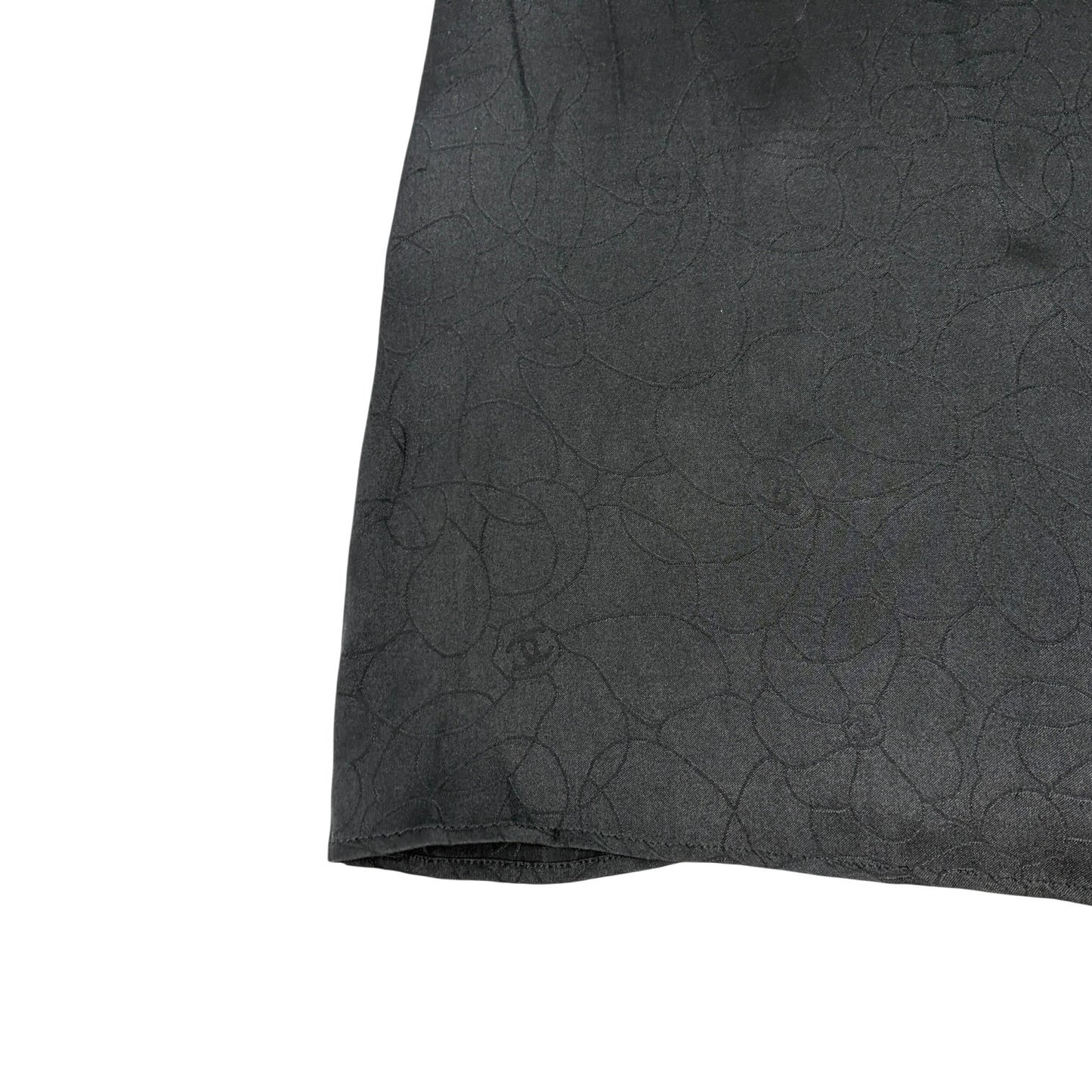CHANEL Vintage 01P CC Logo Dress One-piece #38 Flower Camellia Button Black Silk