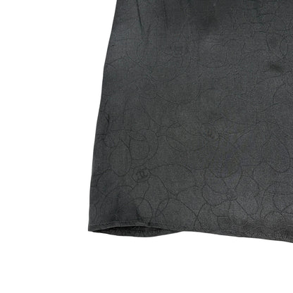 CHANEL Vintage 01P CC Logo Dress One-piece #38 Flower Camellia Button Black Silk