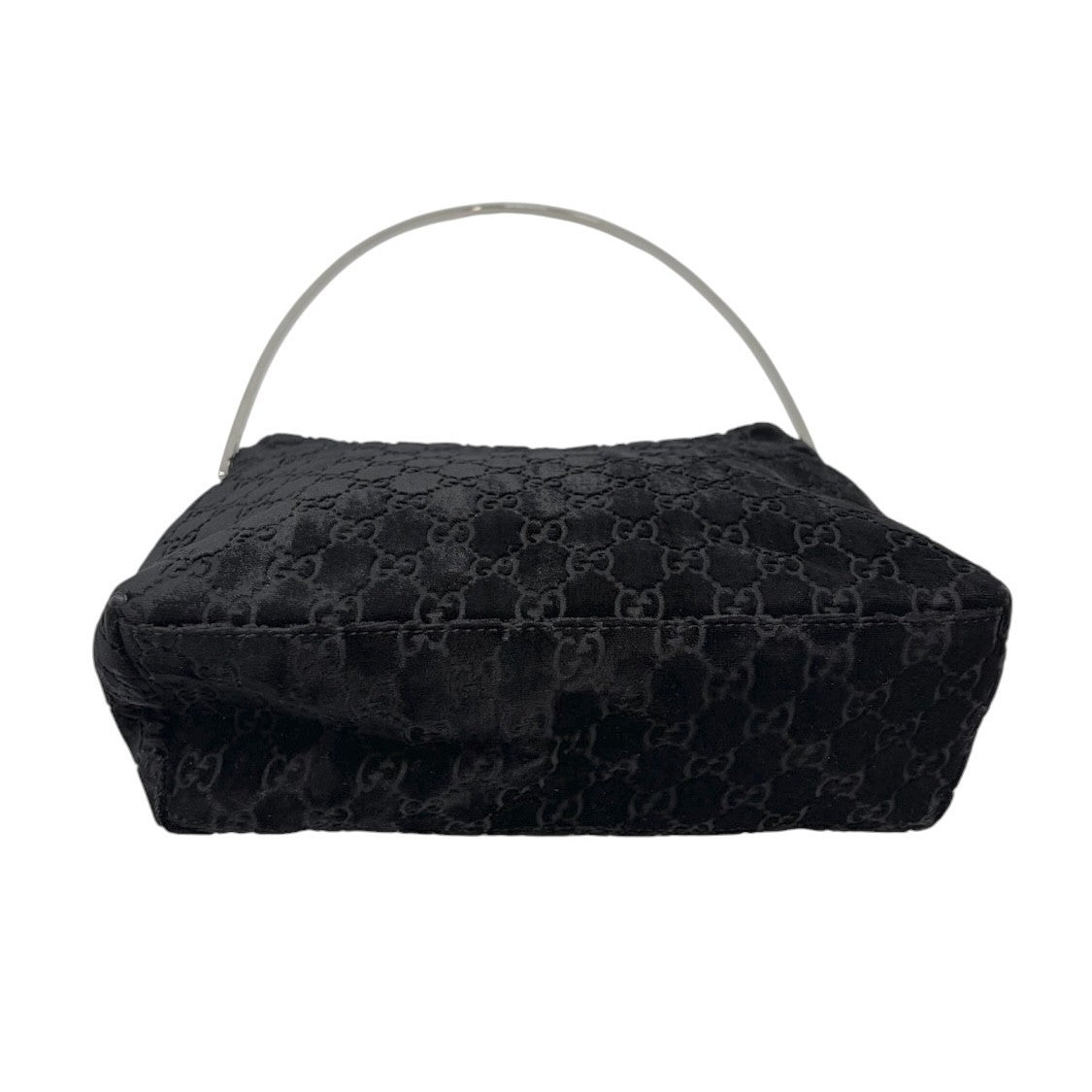 GUCCI Vintage GG Monogram Logo Velour Hobo Shoulder Bag Black Silver 902089
