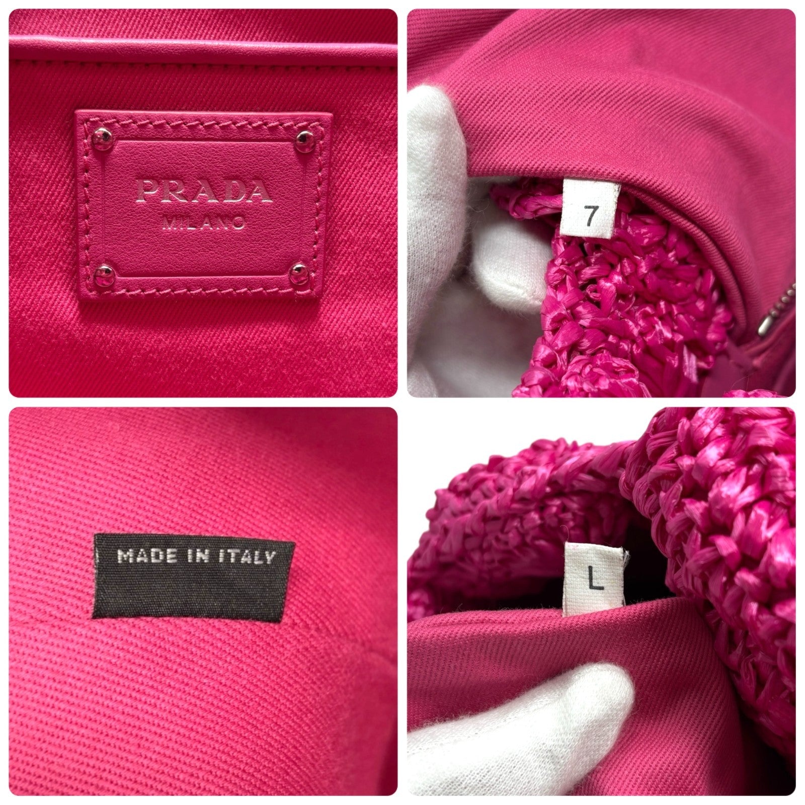 PRADA Vintage Triangle Logo Canapa Tote Bag Handbag Pink Raffia