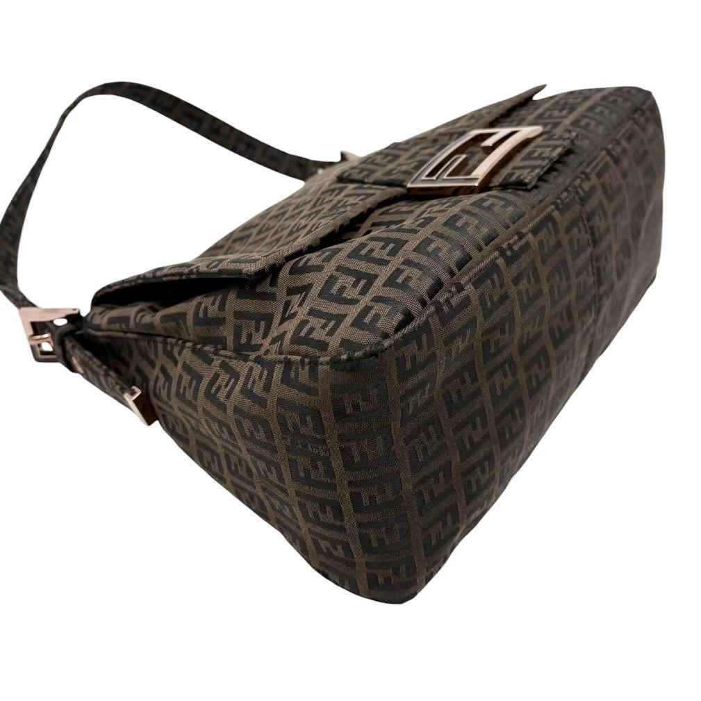 FENDI Vintage FF Logo Zucchino Mamma Baguette Shoulder Bag Brown 901885