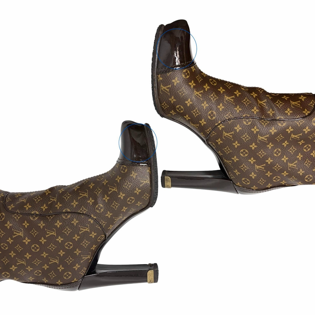 LOUIS VUITTON Vintage LV Monogram Long Boots #37-37.5 Heels Brown Black 902463