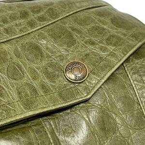 Christian Dior Vintage Logo Cropped Jacket #40 Green Gold Leather Rank AB