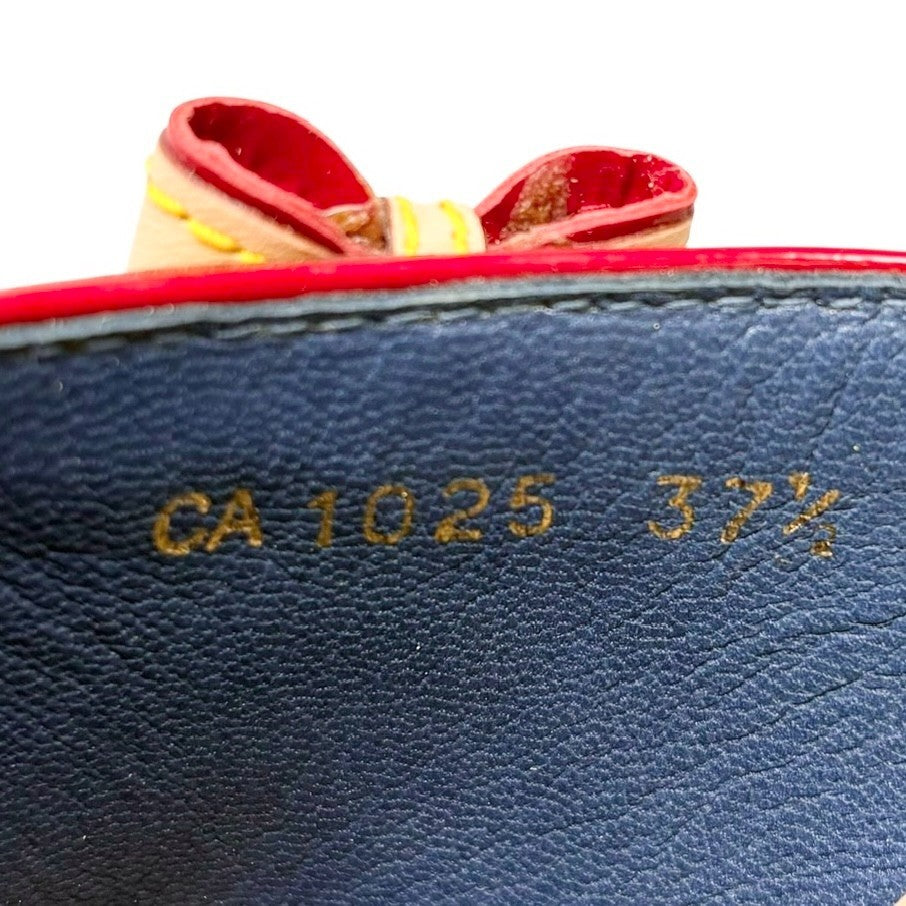 LOUIS VUITTON Vintage Monogram LV Logo Denim Sandals Heels #37.5 Blue Leather