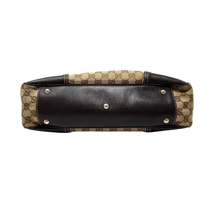 GUCCI Vintage GG Monogram Web Stripe Ribbon Tote Shoulder Bag Brown 902465