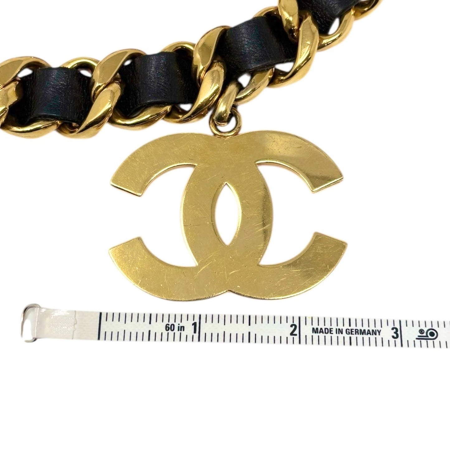 CHANEL Vintage 93A Jumbo CC Logo Metal Gold Chain Belt Leather Accessory Iconic