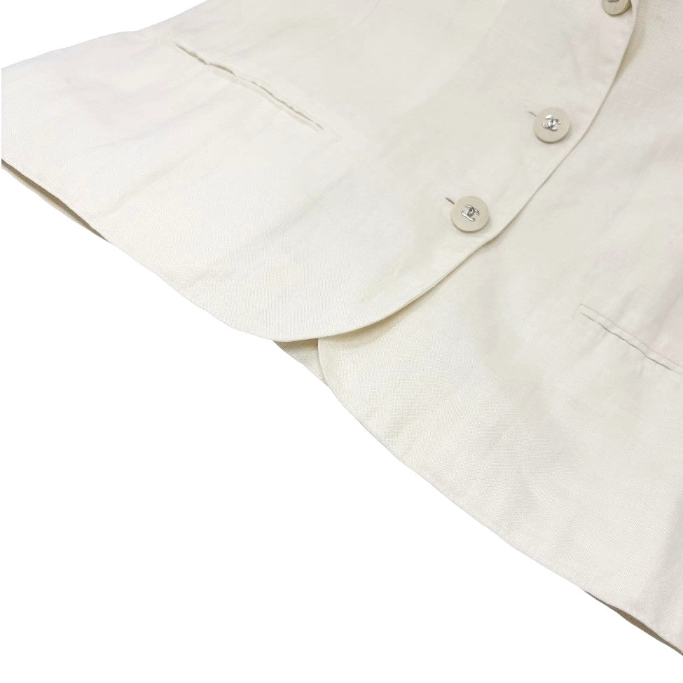 CHANEL Vintage 96P CC Mark Logo Jacket Silver Button #38 White Linen Silk
