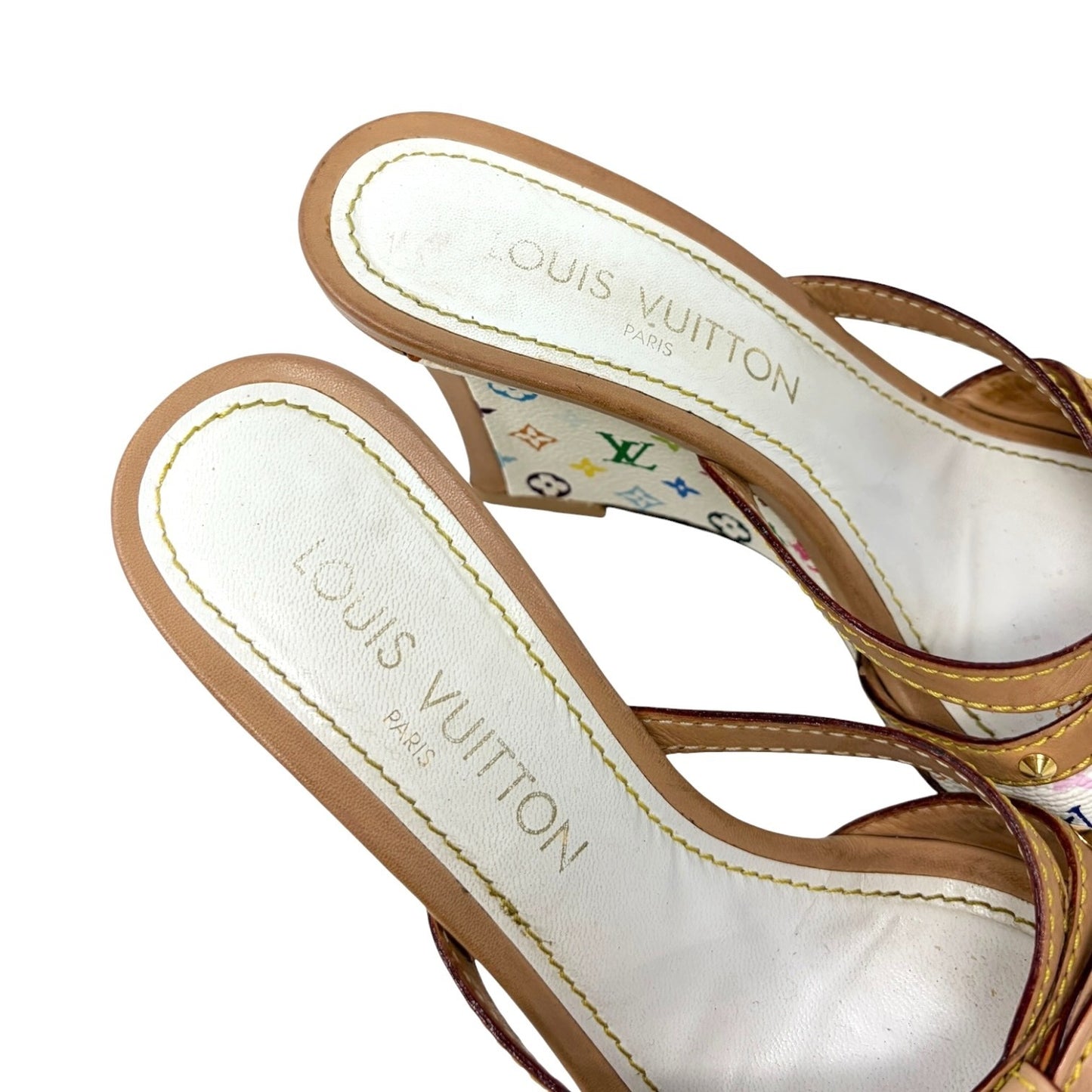 LOUIS VUITTON Vintage Monogram Multicolor Ribbon Sandals #36.5 White 106916