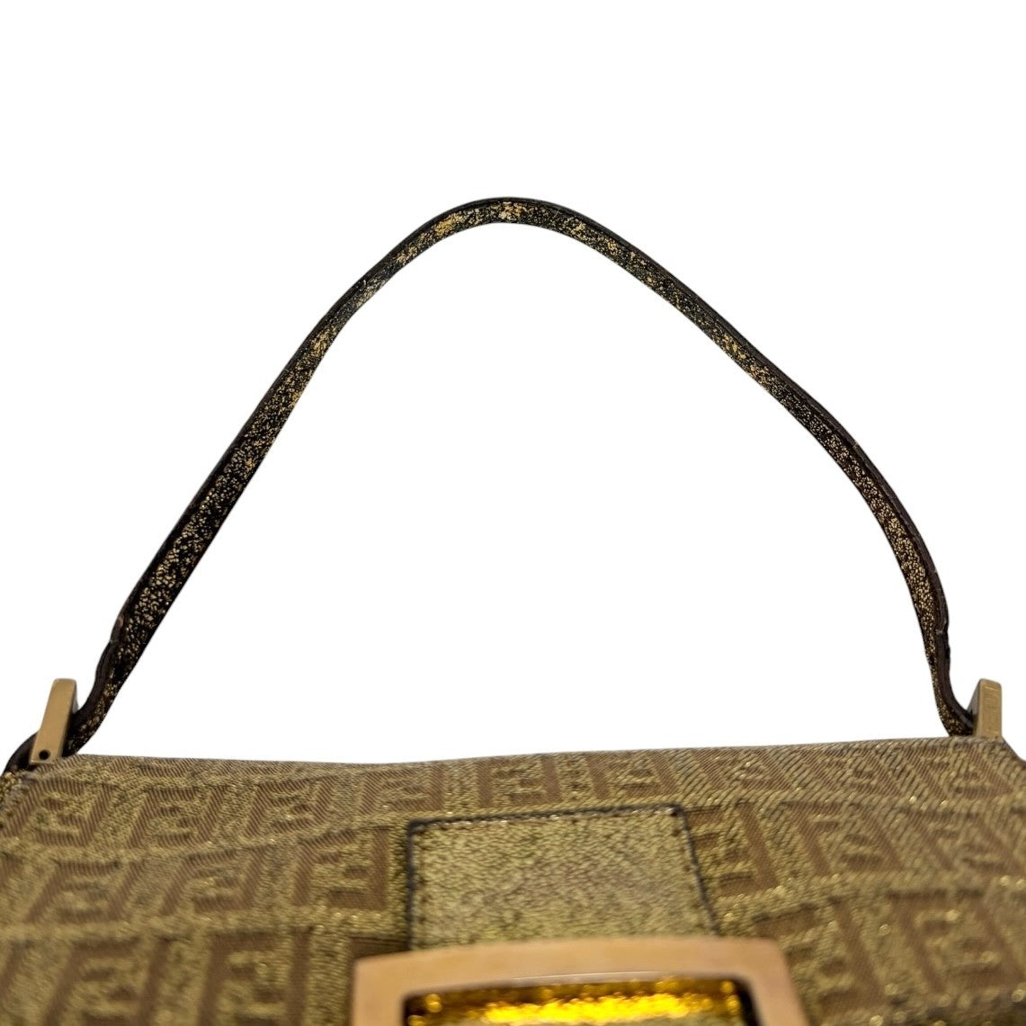 FENDI Vintage FF Logo Mamma Baguette Mini Shoulder Bag Pochette Gold 902053
