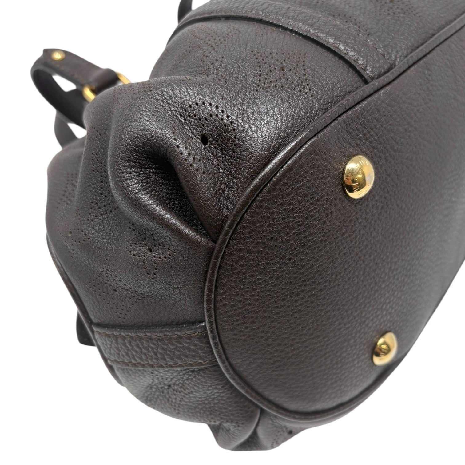 LOUIS VUITTON Vintage Monogram Mahina Shoulder Bag Brown Gold Leather Suede