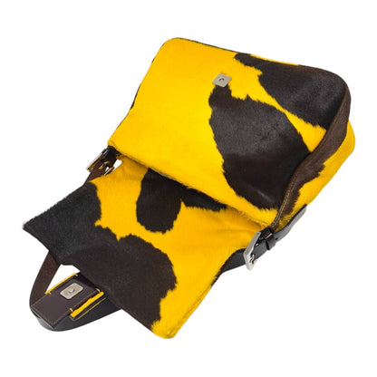 FENDI Vintage FF Mamma Baguette Cow Pony Calf Hair Bag Yellow Brown 902908