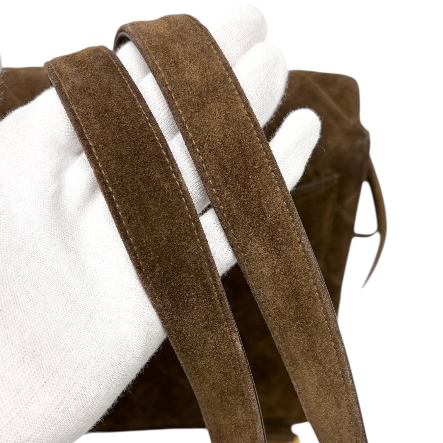 CHANEL Vintage CC Logo Suede Matelasse Backpack Bag Turn Rock Brown Gold