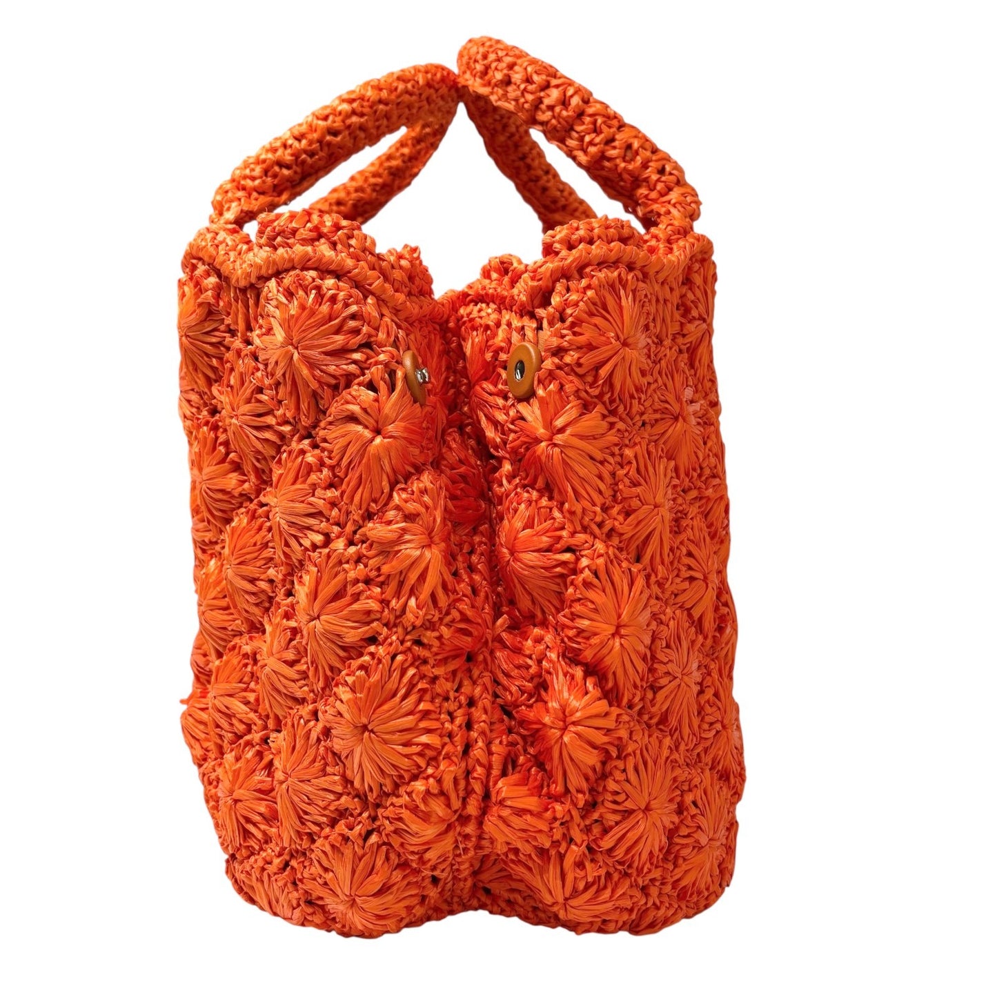 PRADA Vintage Triangle Logo Raffia Tote Bag Crossbody 2way Orange Snap Button