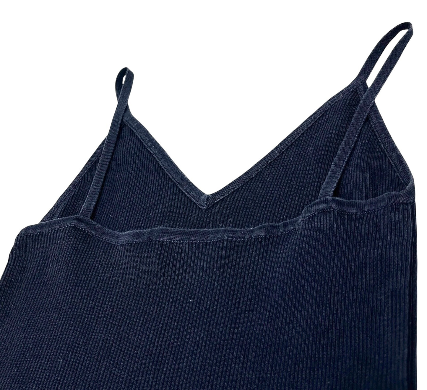 CHANEL Vintage CC Logo Camisole Top #40 Rib Knit Pullover Dark Blue Cotton