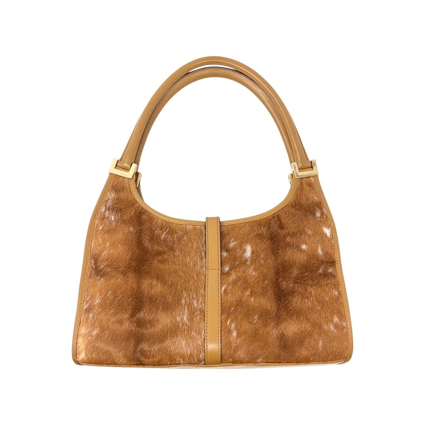 GUCCI Vintage Logo Jackie Pony Calf Hair Shoulder Bag Brown Gold 901855