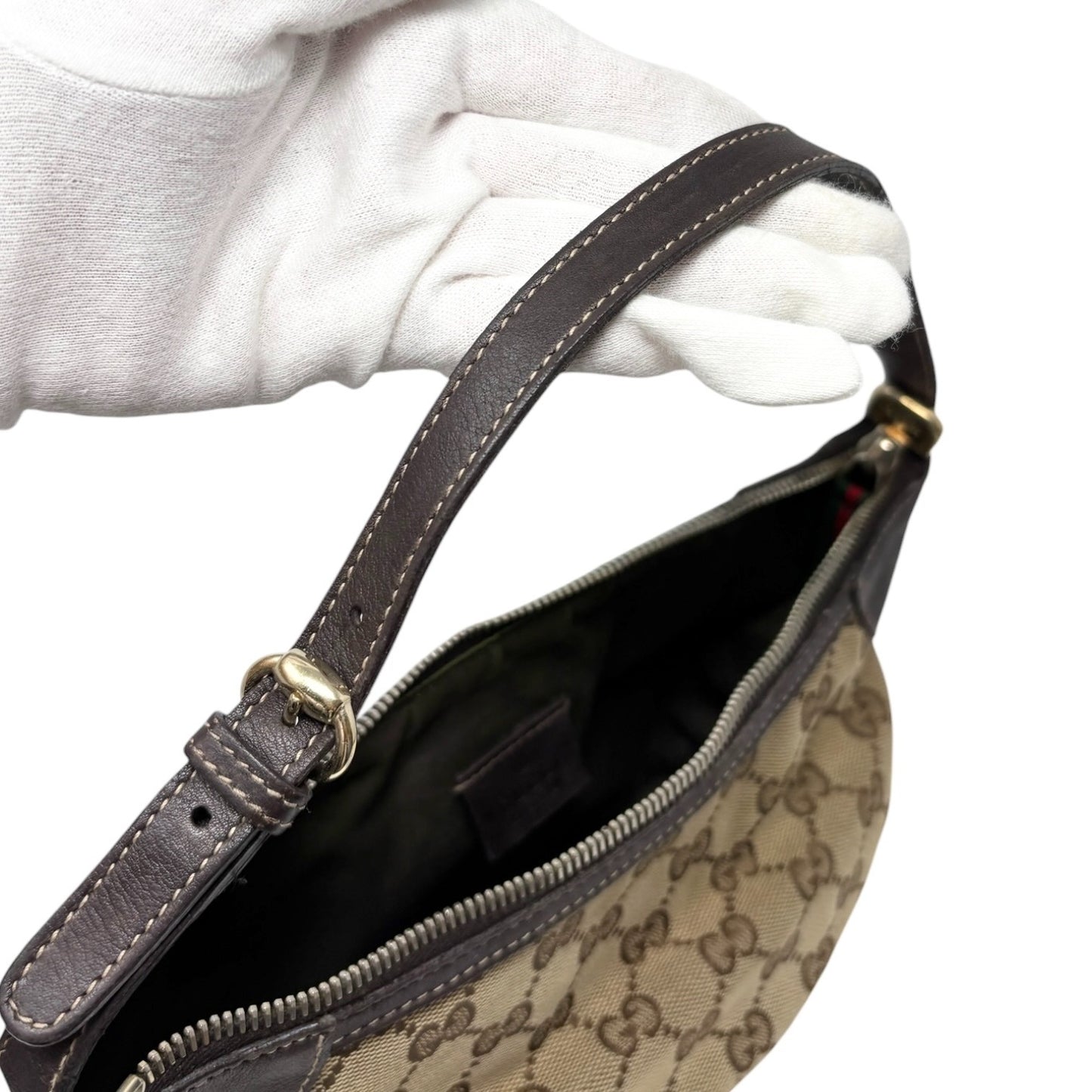 GUCCI Vintage GG Monogram Web Stripe Mini Shoulder Bag Pochette Beige 902417