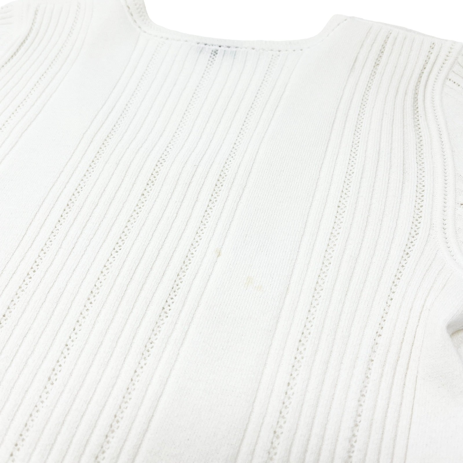 CHANEL Vintage 03P CC Logo Knit Rib T-shirt Top Mesh White Cotton Short Sleeve