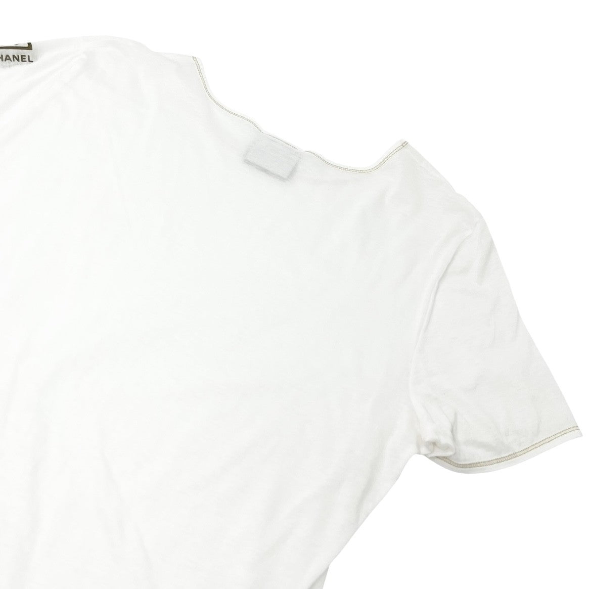 CHANEL Sport Vintage 06P CC Logo T-shirt Top #42 White Gold Cotton Frill