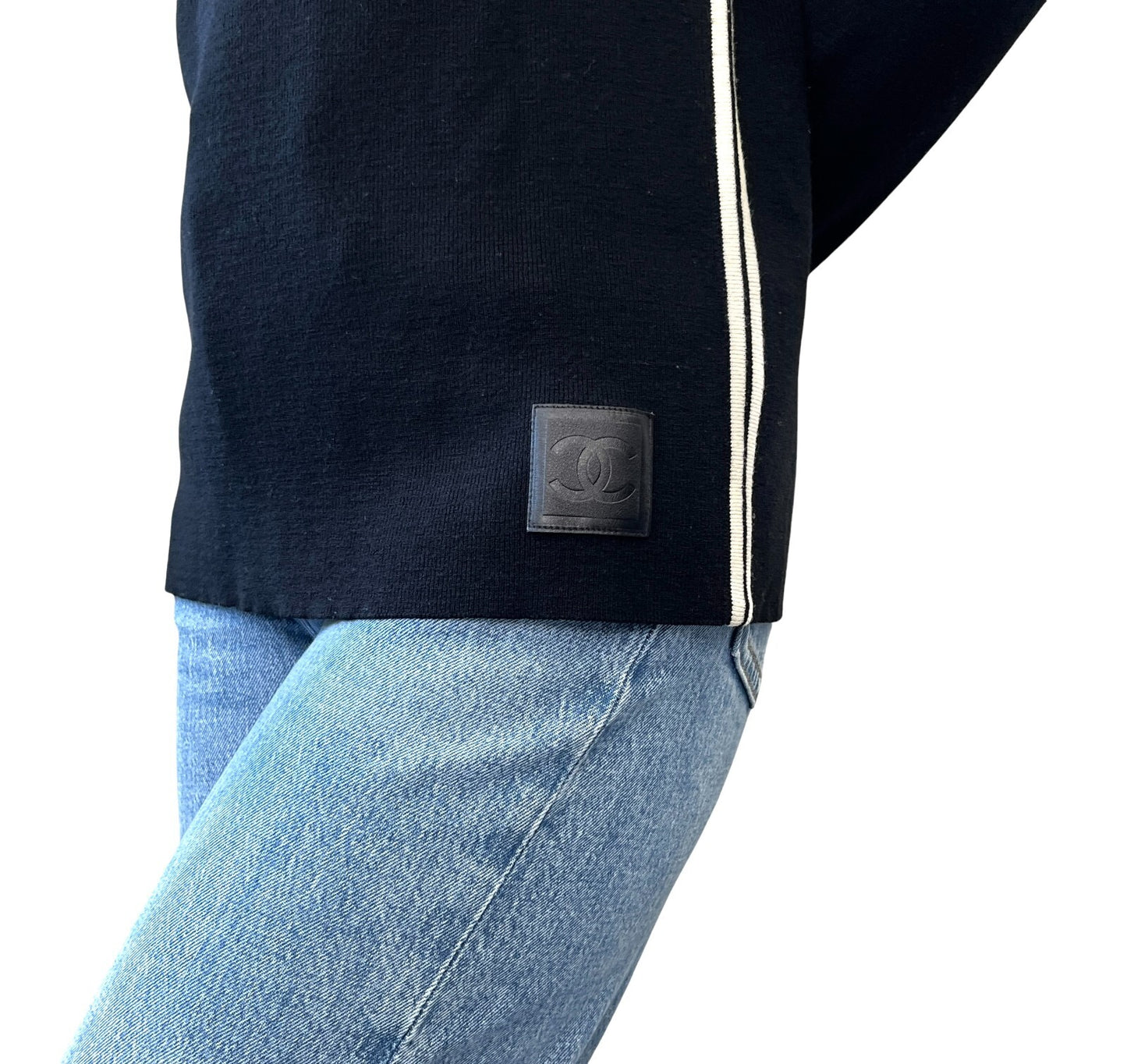 CHANEL Sport Vintage 04A CC Logo Knit Sweater Top #38 Mock Neck Black Wool