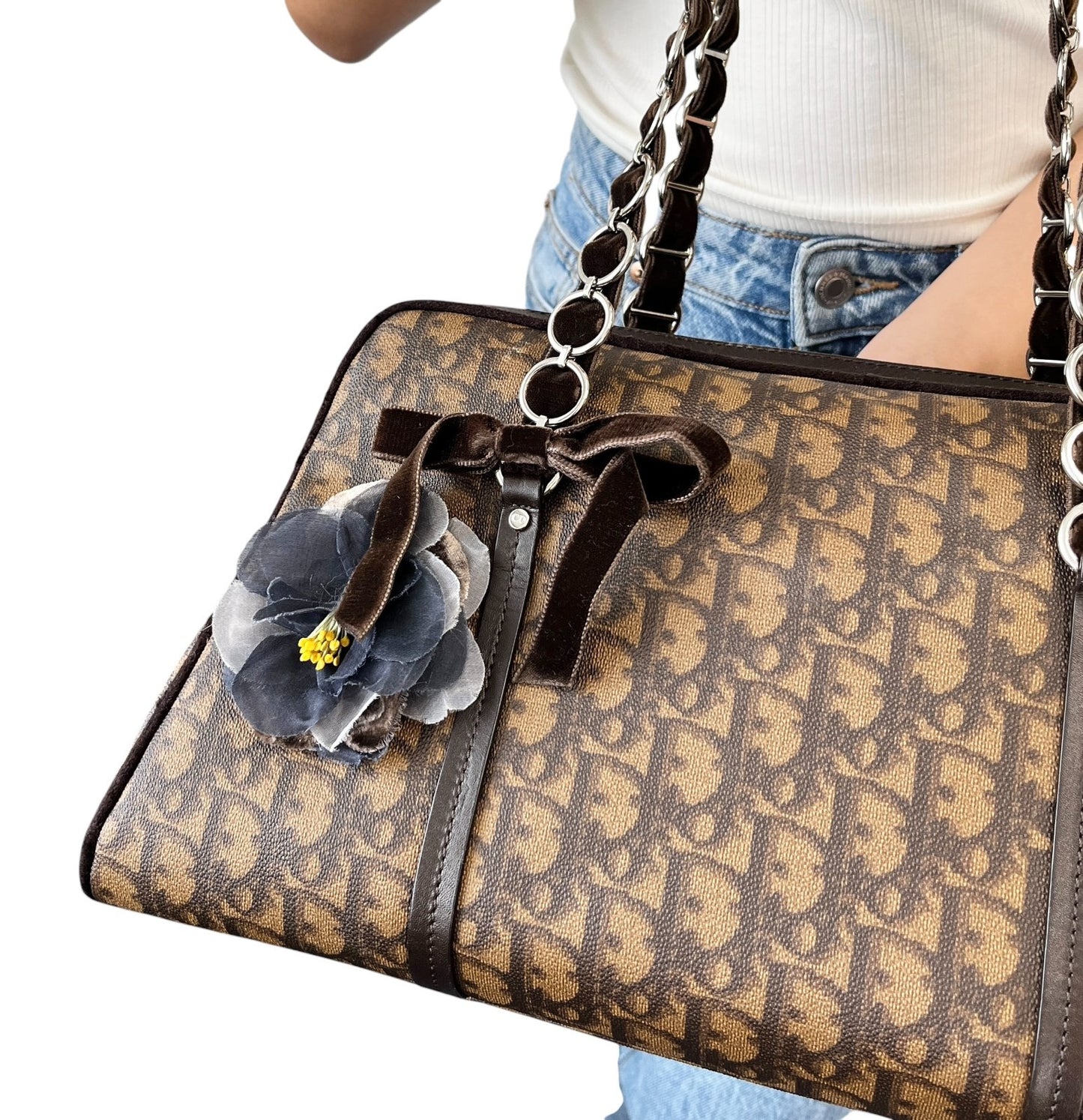 Christian Dior Vintage 2005 Trotter Monogram Romantique Shoulder Bag Brown PVC