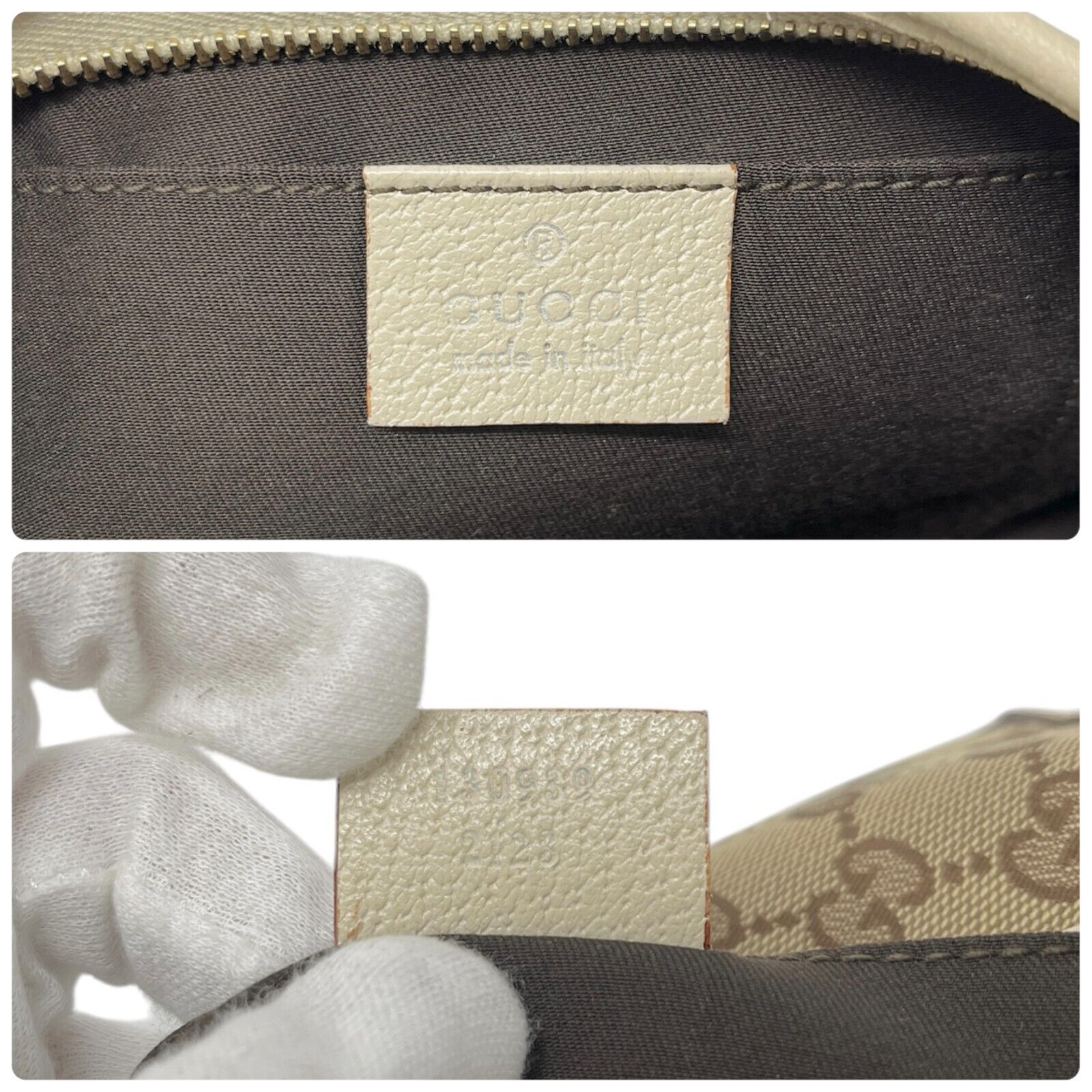 GUCCI Vintage GG Monogram Logo Shoulder Bag Zip Beige Silver Canvas Pochette